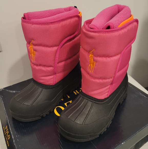 Polo Ralph Lauren Pink/Orange Girls Rain & Snow Boots (Big Kid size 1) - Picture 1 of 8